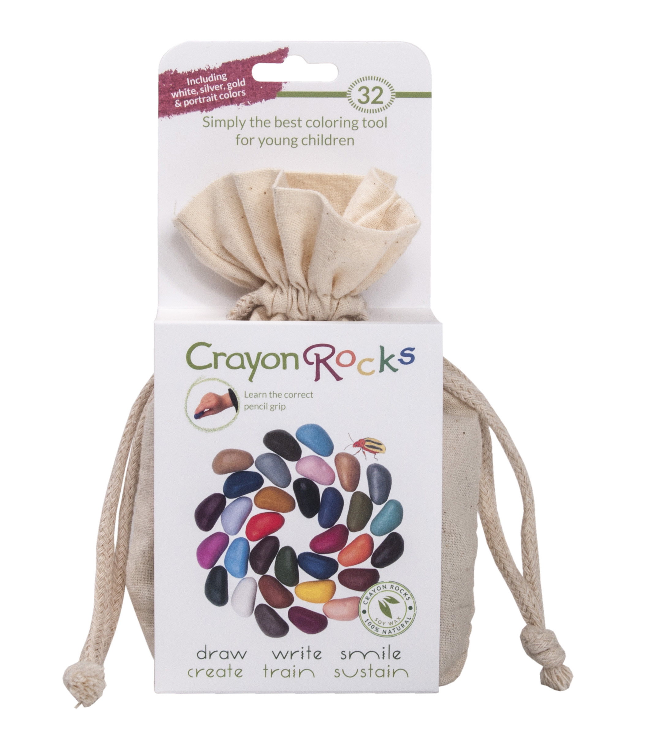 Crayon Rocks sojavahast kriidid 32tk, musliinkotikeses Joonistustarbed - HellyK - Kvaliteetsed lasteriided, villariided, barefoot jalatsid