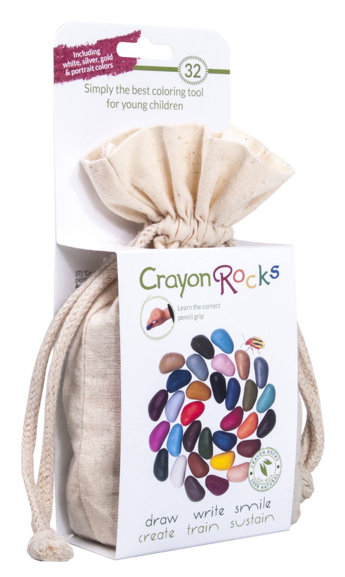 Crayon Rocks sojavahast kriidid 32tk, musliinkotikeses Joonistustarbed - HellyK - Kvaliteetsed lasteriided, villariided, barefoot jalatsid