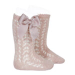 cotton-openwork-knee-high-socks-with-bow-old-rose