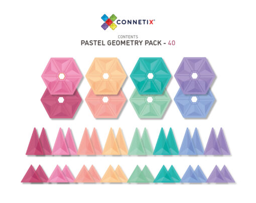 Connetix 40 Piece Pastel Geometry Pack Connetix magnetklotsid - HellyK - Kvaliteetsed lasteriided, villariided, barefoot jalatsid