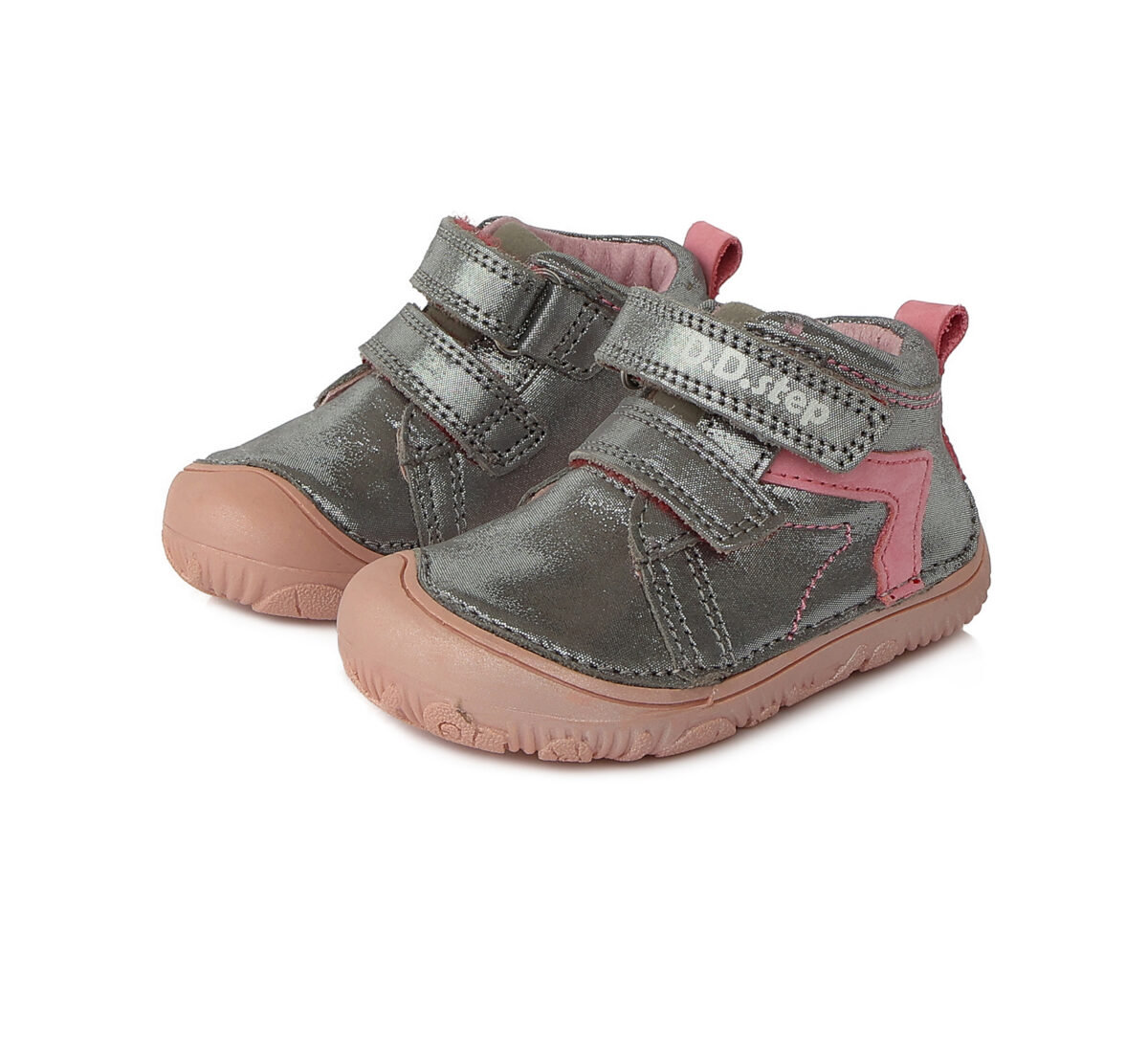 D.D.Step nahast poolsaapad Grey, roosa tallaga D.D.Step - HellyK - Kvaliteetsed lasteriided, villariided, barefoot jalatsid