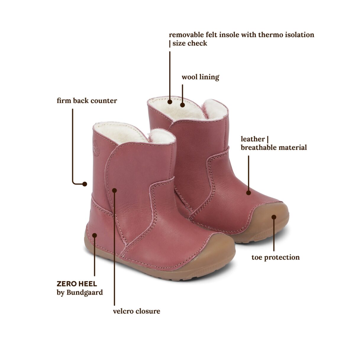 Bundgaard Petit Winter Boot, Dark Rose Laste barefoot jalatsid - HellyK - Kvaliteetsed lasteriided, villariided, barefoot jalatsid