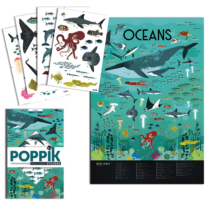 Poppik poster ja kleepsud Discovery “Ookean” Mänguasjad - HellyK - Kvaliteetsed lasteriided, villariided, barefoot jalatsid