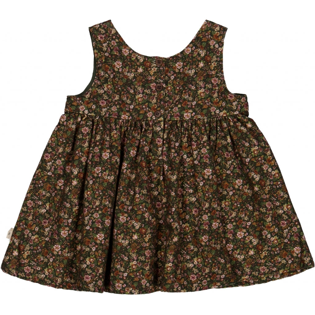Wheat Pinafore Wrinkles kleit, Dark army flowers Kleidid/seelikud - HellyK - Kvaliteetsed lasteriided, villariided, barefoot jalatsid