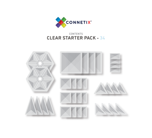 Connetix 34 pc Clear Pack Connetix magnetklotsid - HellyK - Kvaliteetsed lasteriided, villariided, barefoot jalatsid