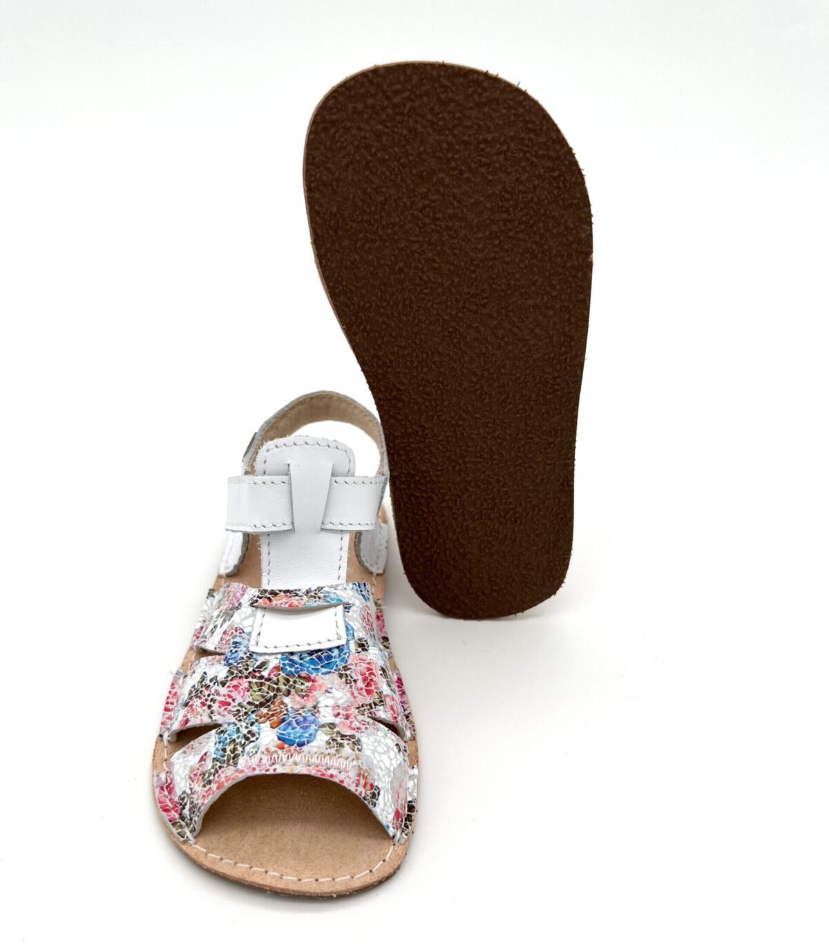 Ok Bare Miami sandaalid, Valge+ Lilled (G) Laste barefoot jalatsid - HellyK - Kvaliteetsed lasteriided, villariided, barefoot jalatsid