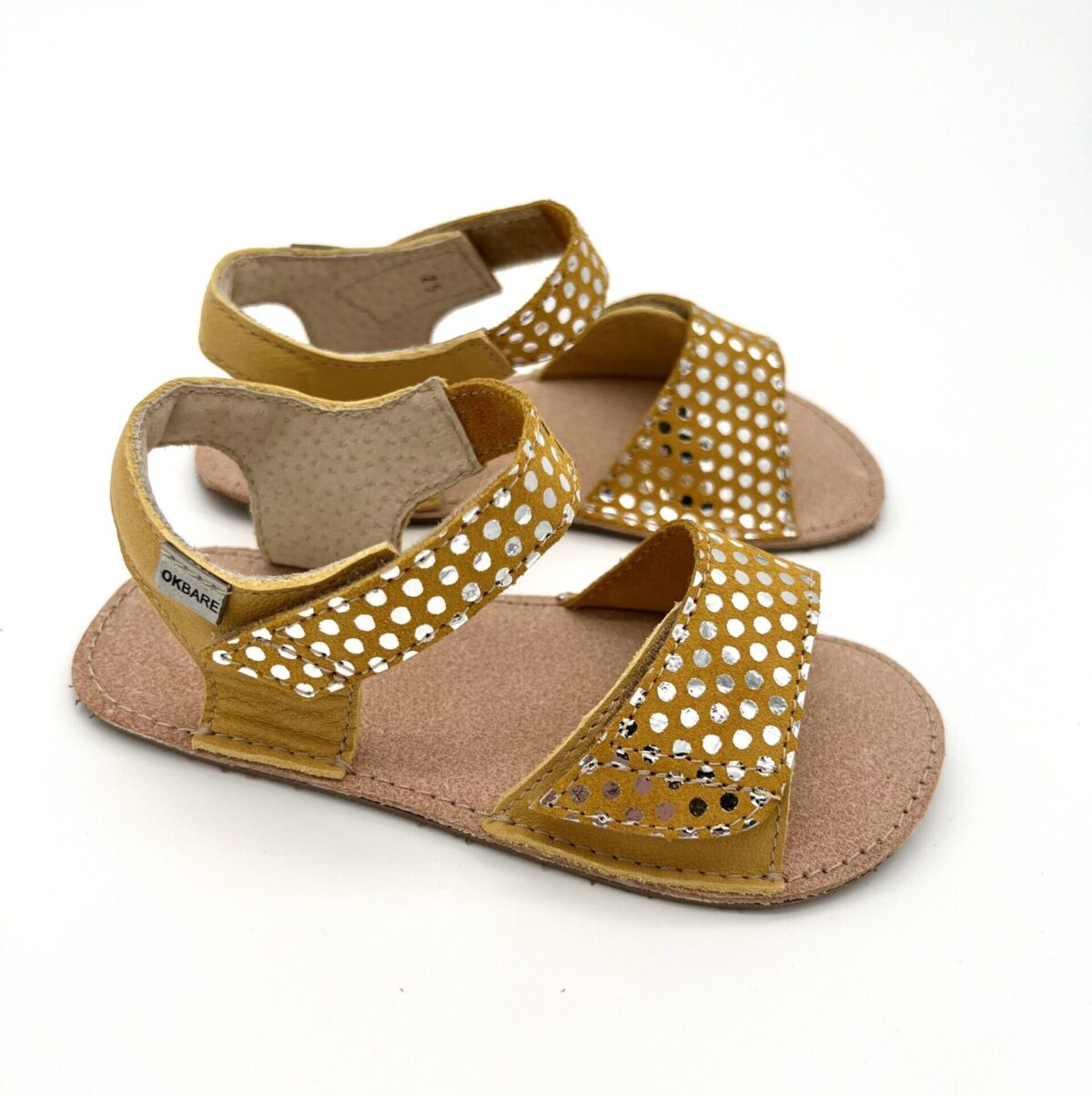 Ok Bare Mirrisa sandaalid, Kuldkollane Laste barefoot jalatsid - HellyK - Kvaliteetsed lasteriided, villariided, barefoot jalatsid