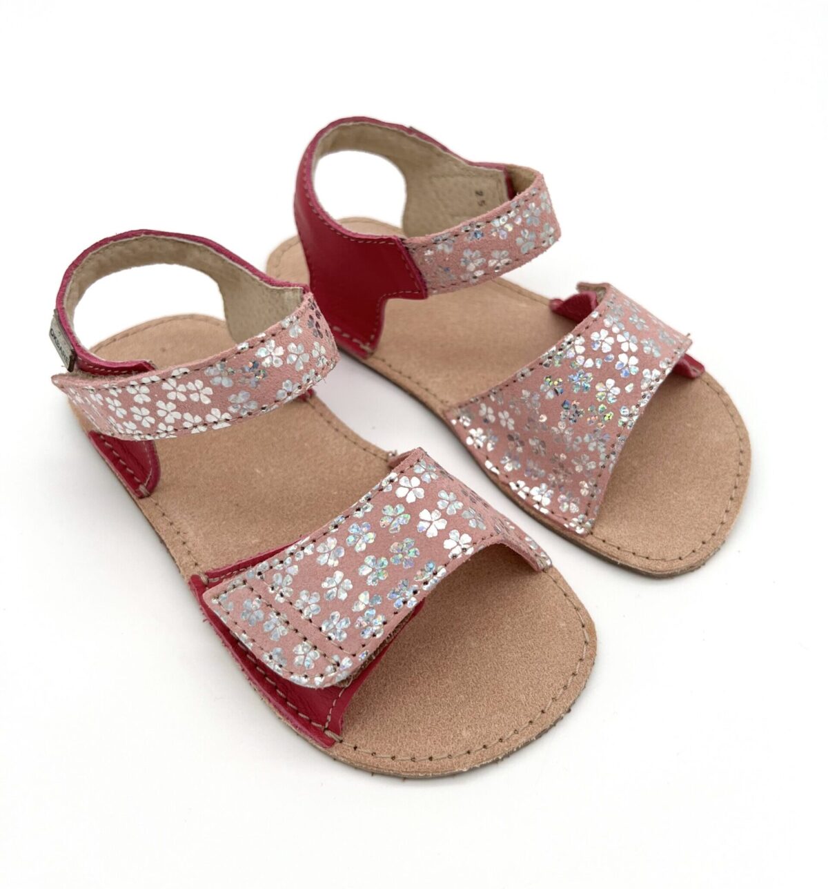 Ok Bare Mirrisa sandaalid, Fuksia Lilled Laste barefoot jalatsid - HellyK - Kvaliteetsed lasteriided, villariided, barefoot jalatsid