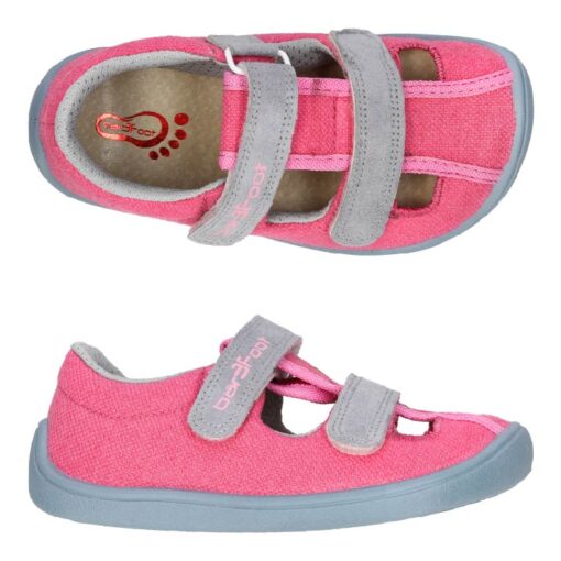 3F Bar3foot taaskasutatud tekstiilist sandaalid- Pink Laste barefoot jalatsid - HellyK - Kvaliteetsed lasteriided, villariided, barefoot jalatsid