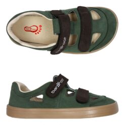 3F Bar3foot nahast sandaalid- Green Laste barefoot jalatsid - HellyK - Kvaliteetsed lasteriided, villariided, barefoot jalatsid