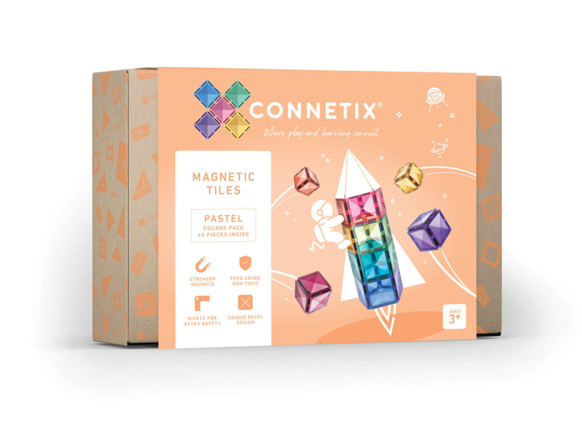 Connetix 40 Piece Pastel Square Connetix magnetklotsid - HellyK - Kvaliteetsed lasteriided, villariided, barefoot jalatsid