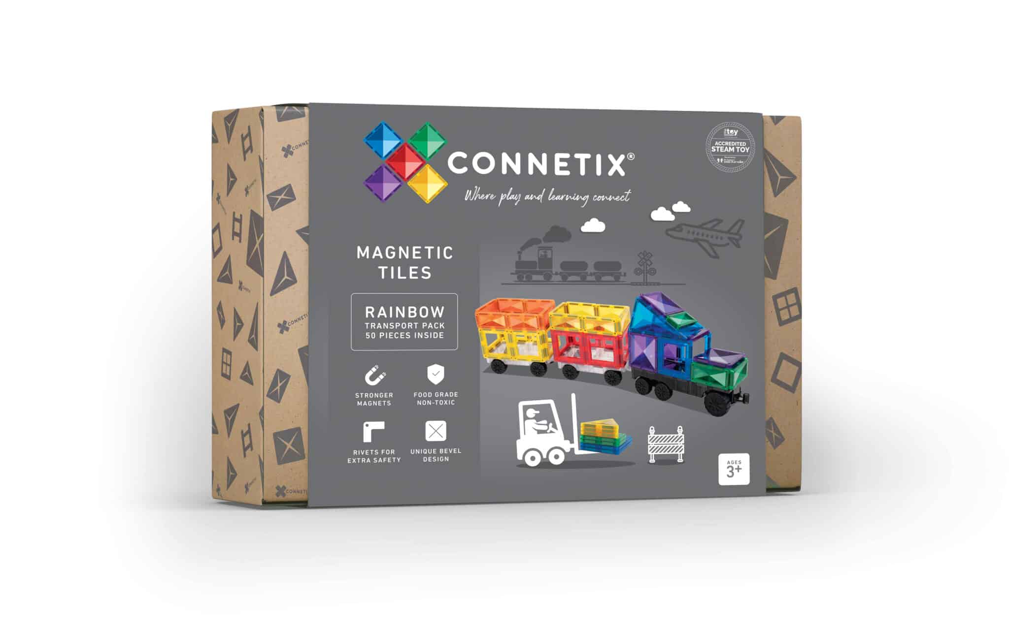 Connetix 50 pc Rainbow Transport Pack Mänguasjad - HellyK - Kvaliteetsed lasteriided, villariided, barefoot jalatsid