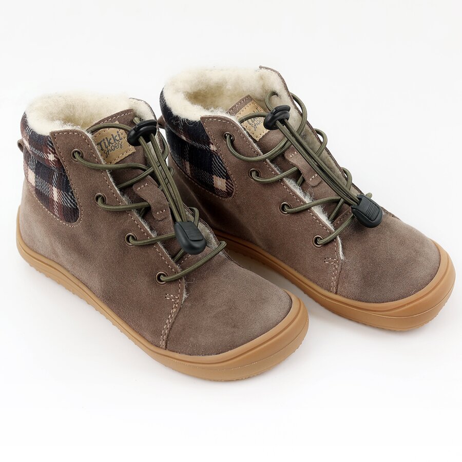 Tikki talvesaapad BEETLE- Brown Laste barefoot jalatsid - HellyK - Kvaliteetsed lasteriided, villariided, barefoot jalatsid