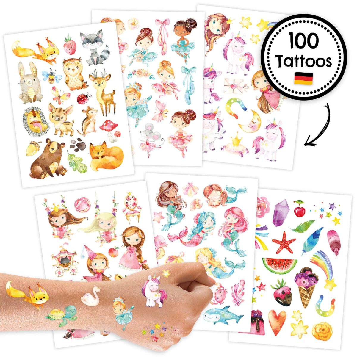 Papierdrachen ajutine tattoo, Näkid ja Baleriinid, 100tk Ajutised tattood - HellyK - Kvaliteetsed lasteriided, villariided, barefoot jalatsid