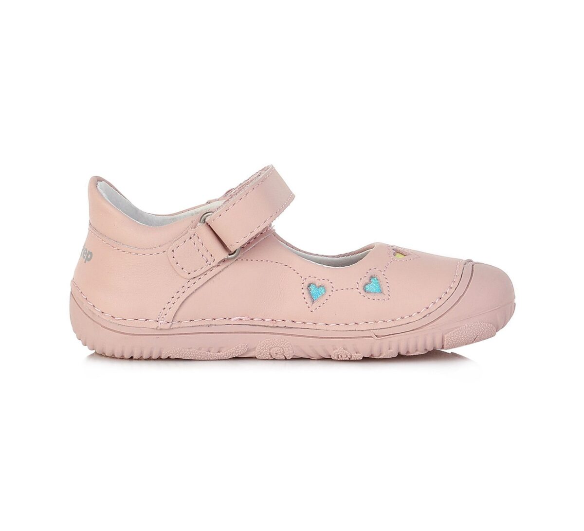 D.D.Step nahast kingad, Baby Pink 073- Värvilised südamed D.D.Step - HellyK - Kvaliteetsed lasteriided, villariided, barefoot jalatsid