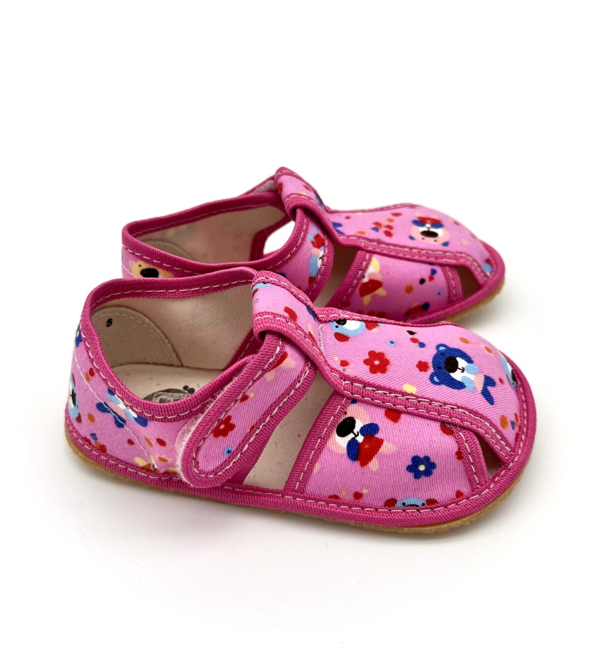 Baby Bare sisejalatsid Pink Teddy Laste barefoot jalatsid - HellyK - Kvaliteetsed lasteriided, villariided, barefoot jalatsid