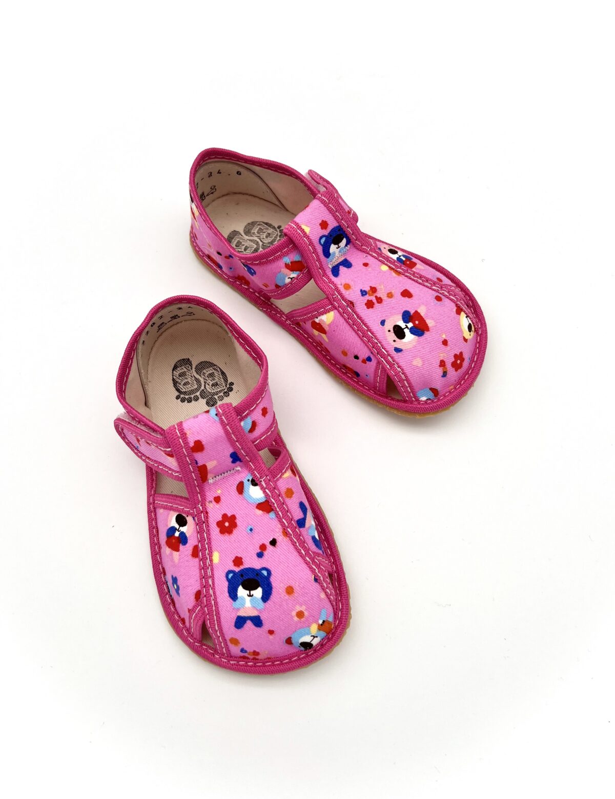 Baby Bare sisejalatsid Pink Teddy Laste barefoot jalatsid - HellyK - Kvaliteetsed lasteriided, villariided, barefoot jalatsid