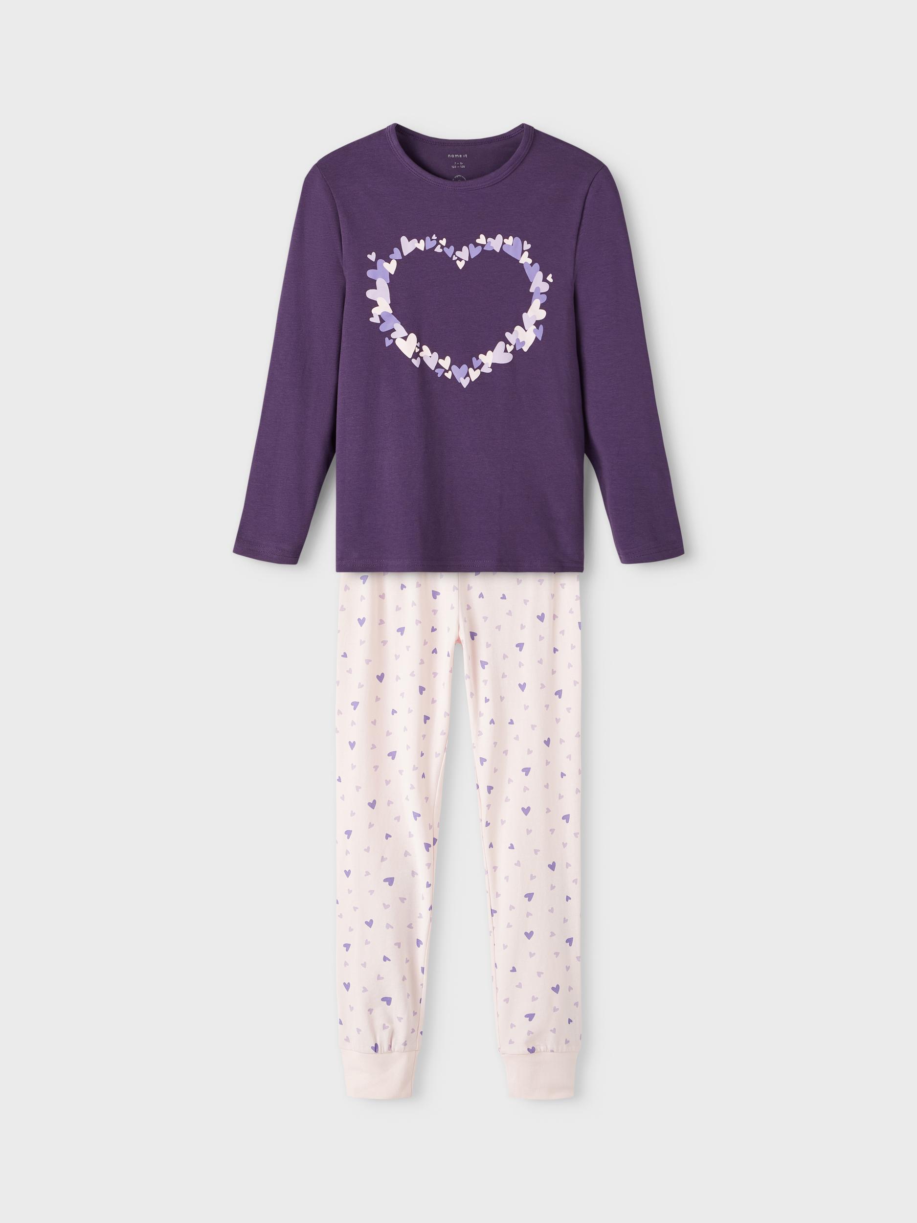 Name It PURPLE HEART orgaanilisest puuvillast pidžaama, Purple plumeria Lasteriided - HellyK - Kvaliteetsed lasteriided, villariided, barefoot jalatsid