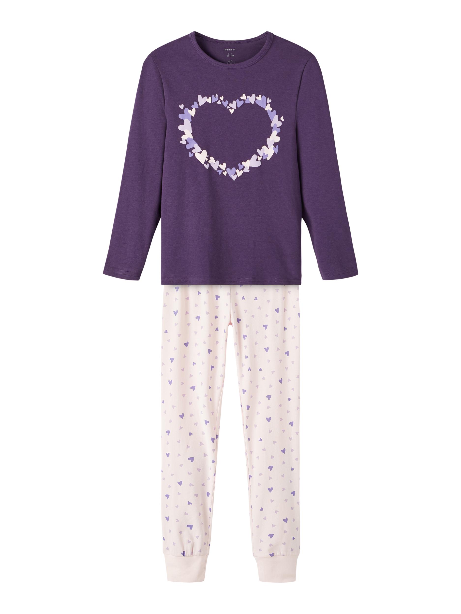 Name It PURPLE HEART orgaanilisest puuvillast pidžaama, Purple plumeria Lasteriided - HellyK - Kvaliteetsed lasteriided, villariided, barefoot jalatsid
