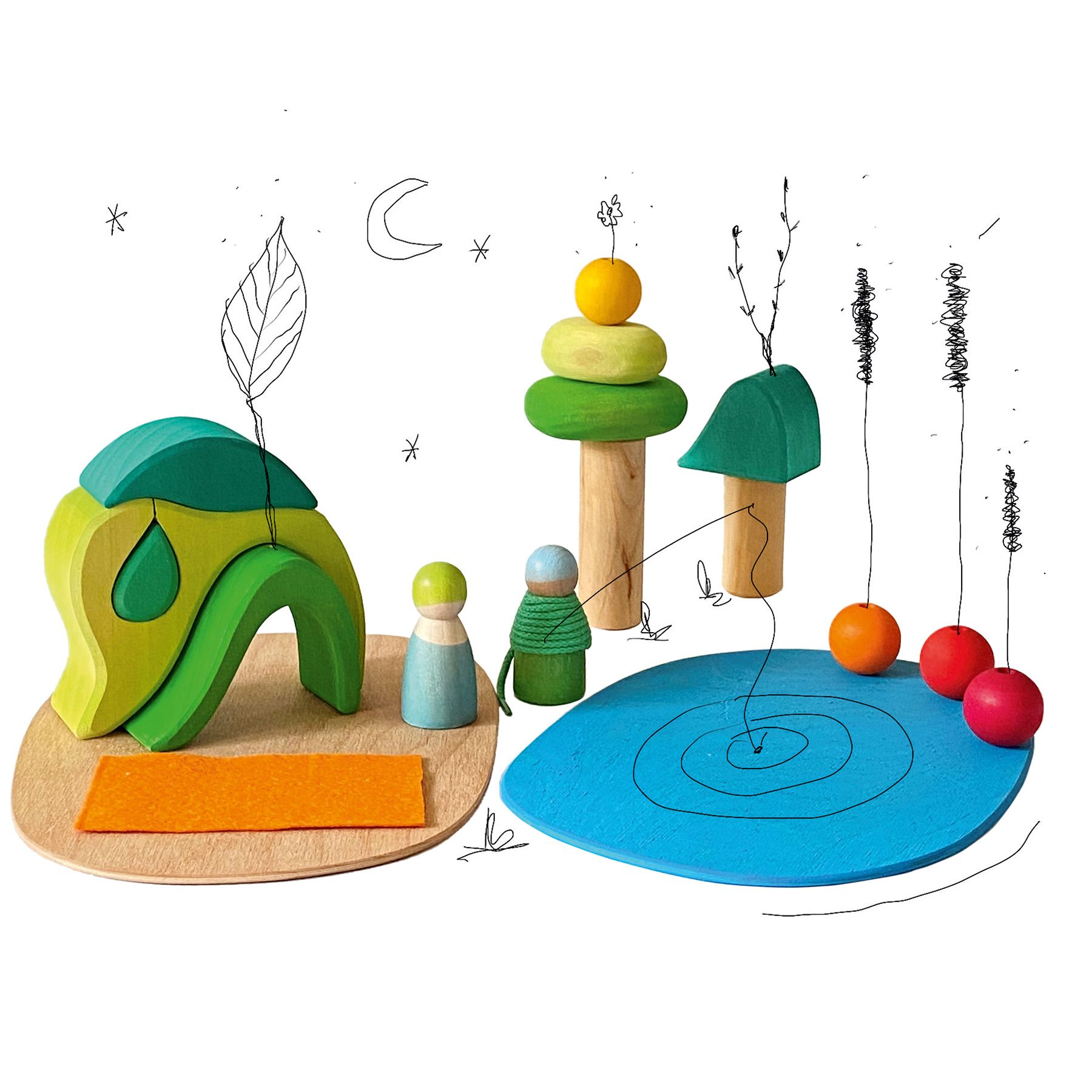 Grimm´s ehituskomplekt “Metsalagendiku mängumaailm” Grimm's puidust mänguasjad - HellyK - Kvaliteetsed lasteriided, villariided, barefoot jalatsid