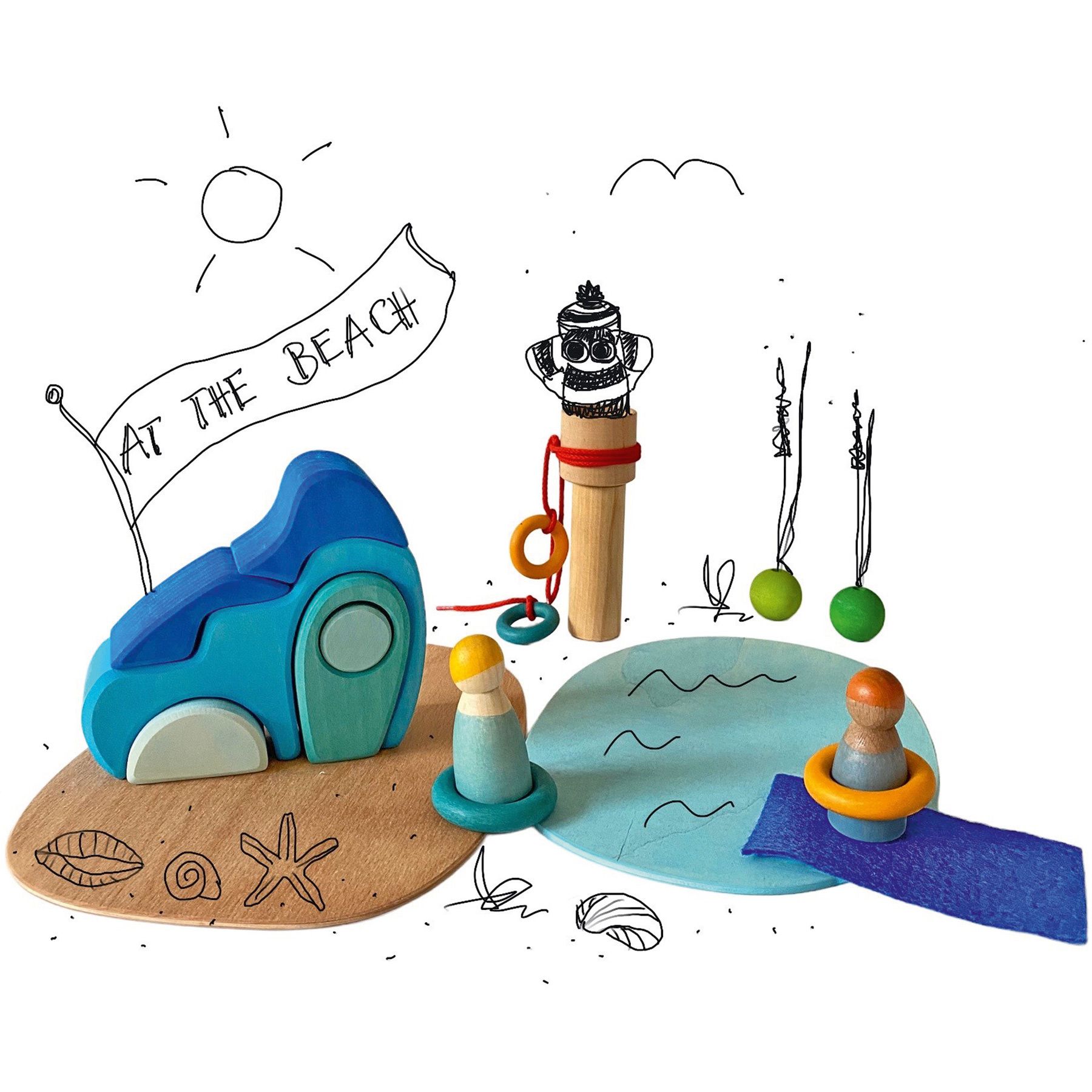 Grimm´s ehituskomplekt “Merekohina mängumaailm” Grimm's puidust mänguasjad - HellyK - Kvaliteetsed lasteriided, villariided, barefoot jalatsid