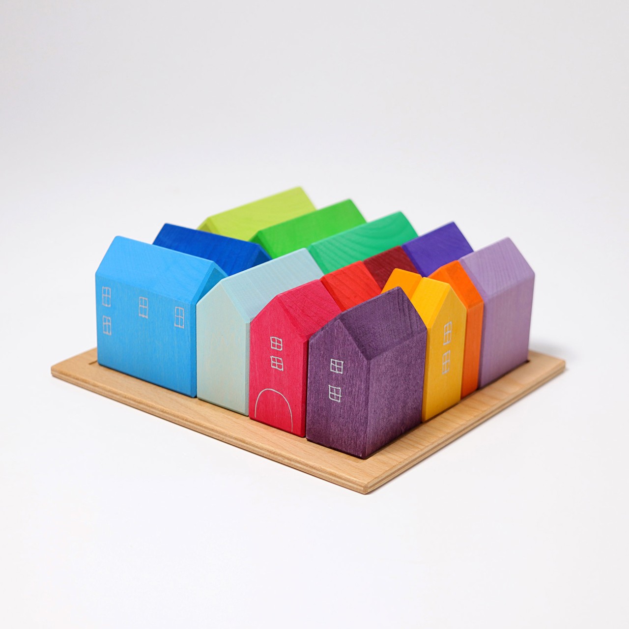 Grimm´s 30 Värvilised Geo-ehitusklotsid Grimm's puidust mänguasjad - HellyK - Kvaliteetsed lasteriided, villariided, barefoot jalatsid
