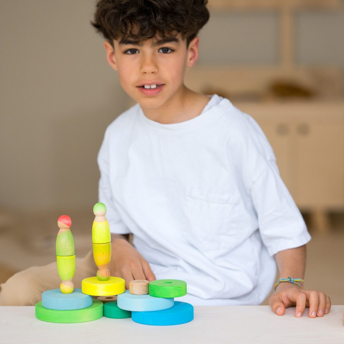 Grimm´s Kooniline Torn Neoonroheline Grimm's puidust mänguasjad - HellyK - Kvaliteetsed lasteriided, villariided, barefoot jalatsid