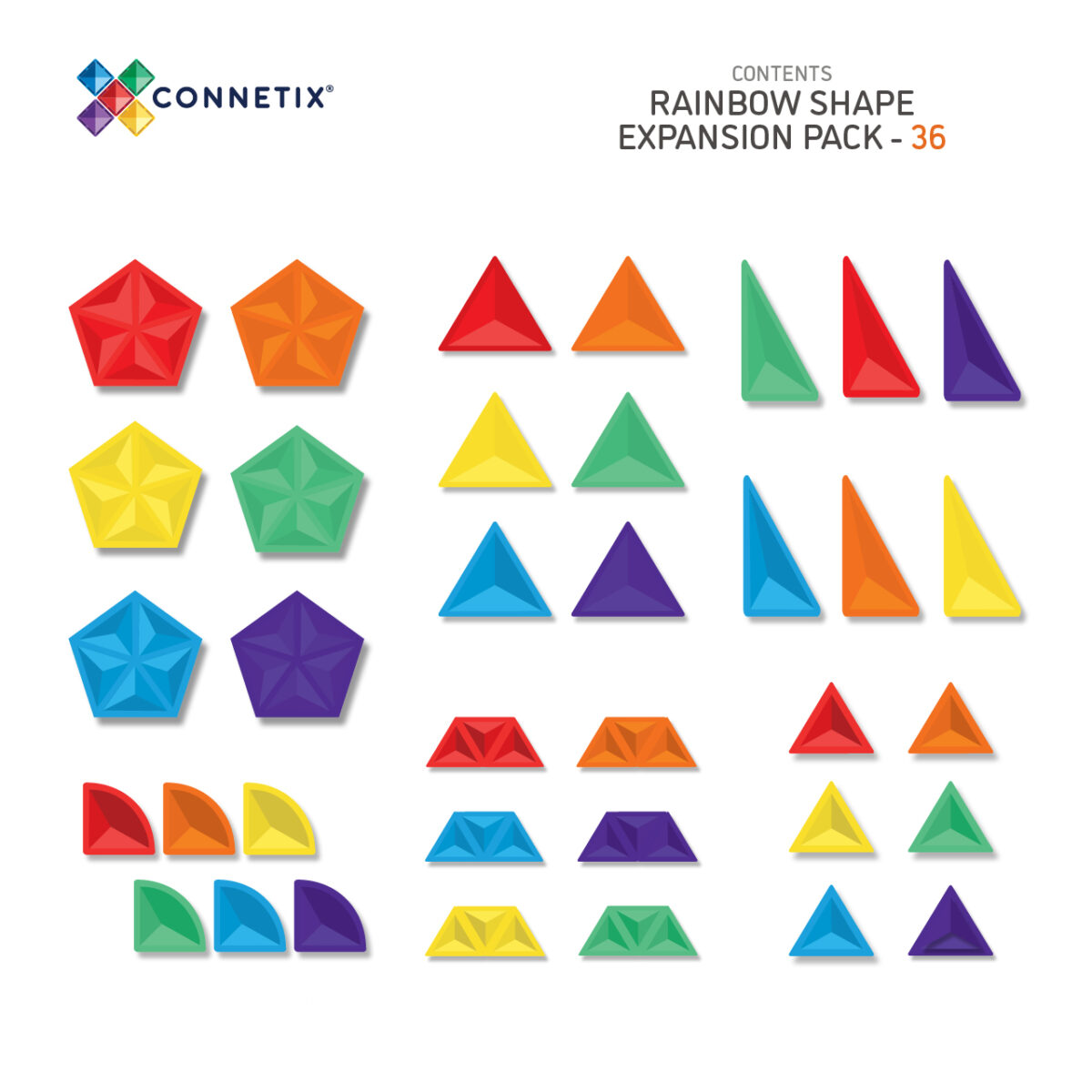 Connetix Rainbow Shape Expansion Pack 36 pc CONNETIX magnetklotsid - HellyK - Kvaliteetsed lasteriided, villariided, barefoot jalatsid