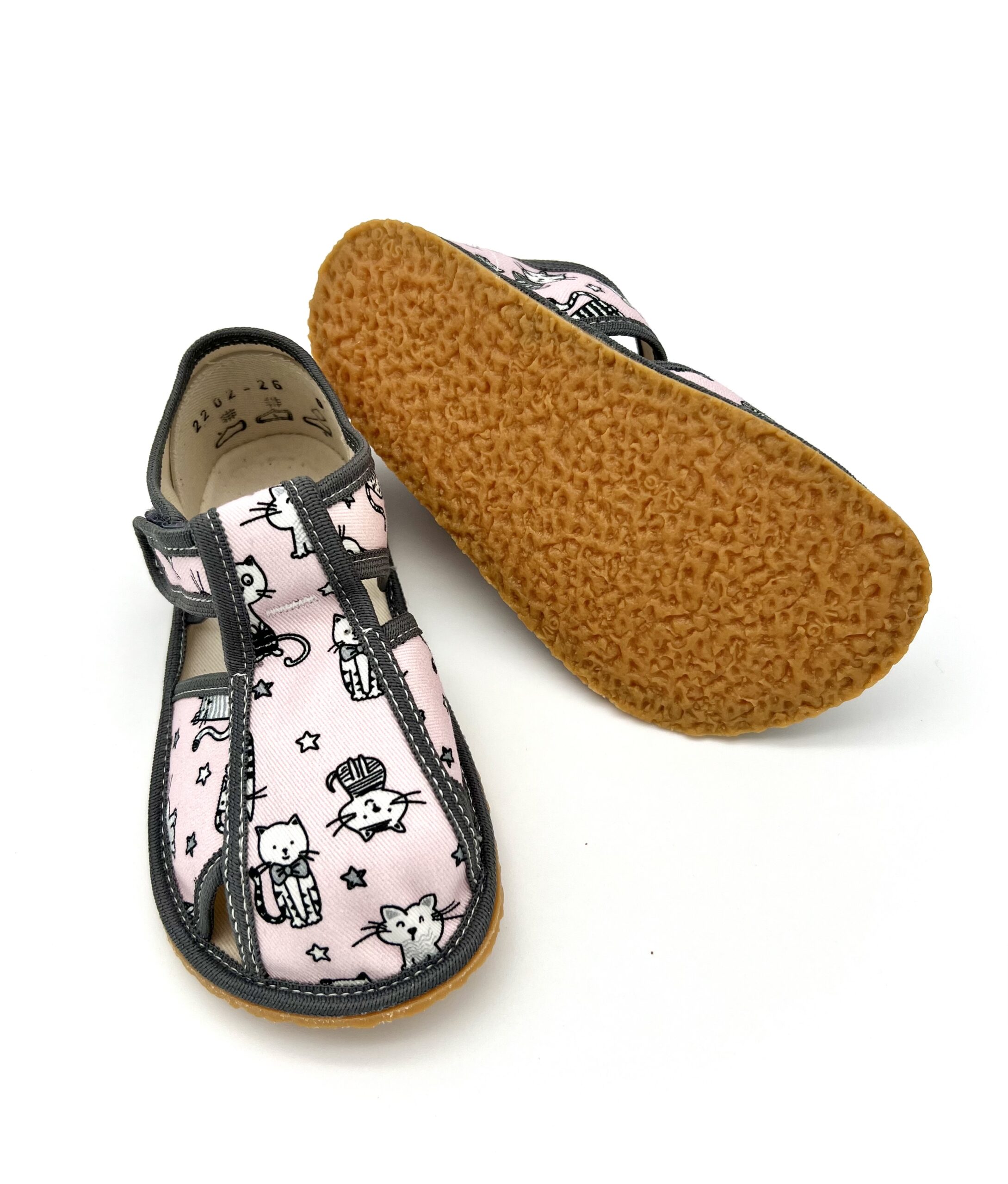 Baby Bare sisejalatsid Pink Cat Laste barefoot jalatsid - HellyK - Kvaliteetsed lasteriided, villariided, barefoot jalatsid