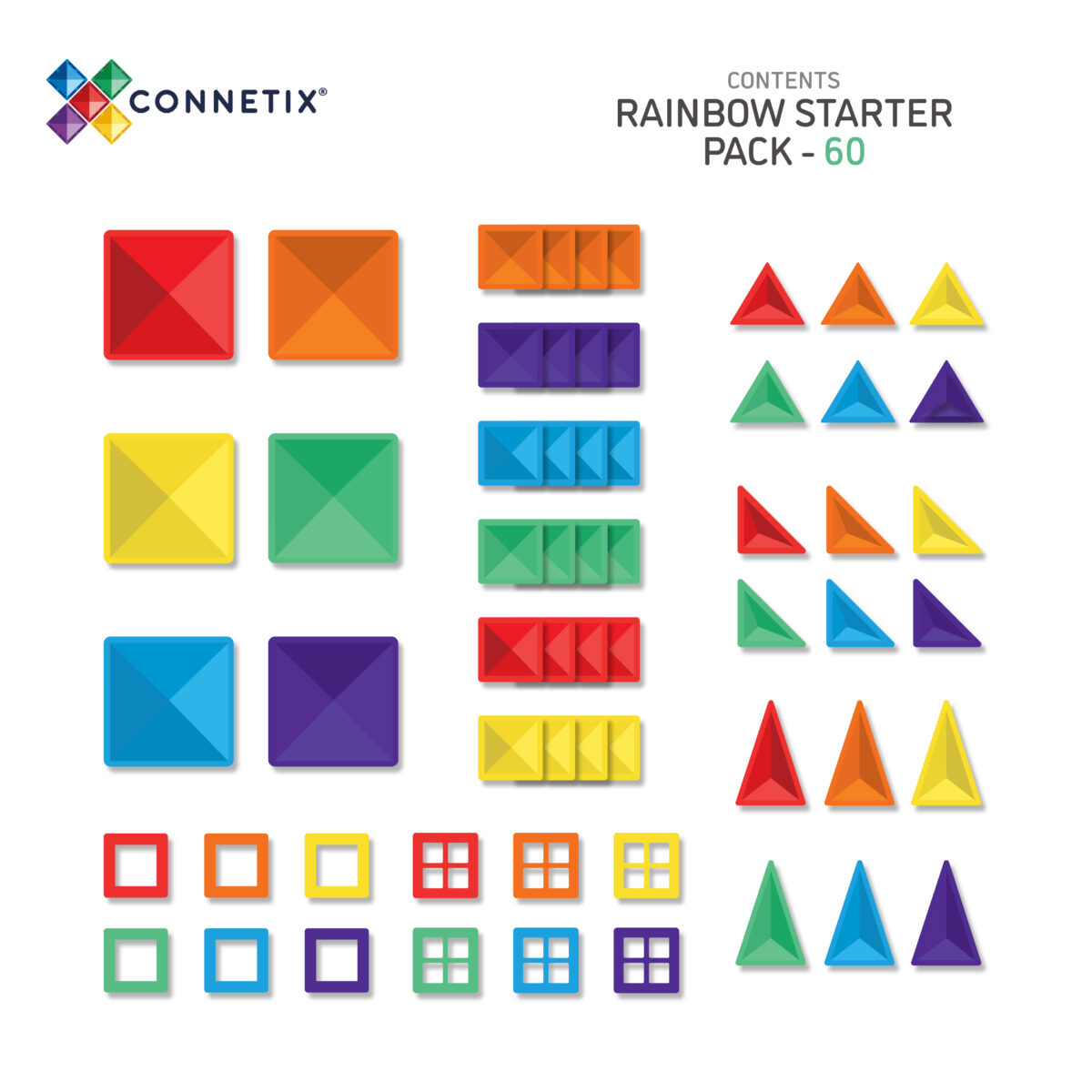 Connetix Rainbow 60tk Starter Pack CONNETIX magnetklotsid - HellyK - Kvaliteetsed lasteriided, villariided, barefoot jalatsid
