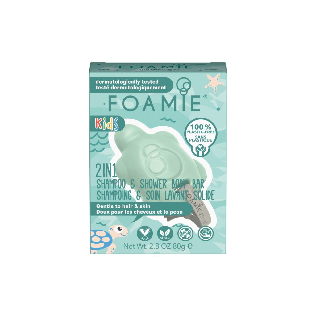 FOAMIE Kids 2in1 mangolõhnaline plastikuvaba šampoon ja dušiseep aloe vera ja mandliõliga, 80 gr Hooldusvahendid ja kosmeetika - HellyK - Kvaliteetsed lasteriided, villariided, barefoot jalatsid