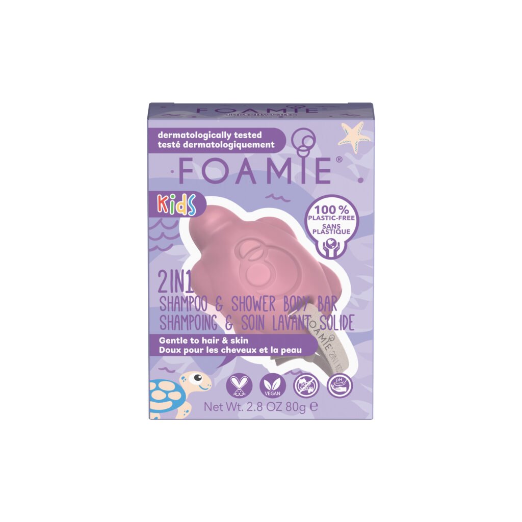 FOAMIE Kids 2in1 maasikalõhnaline plastikuvaba šampoon ja dušiseep aloe vera ja mandliõliga, 80 gr Hooldusvahendid ja kosmeetika - HellyK - Kvaliteetsed lasteriided, villariided, barefoot jalatsid