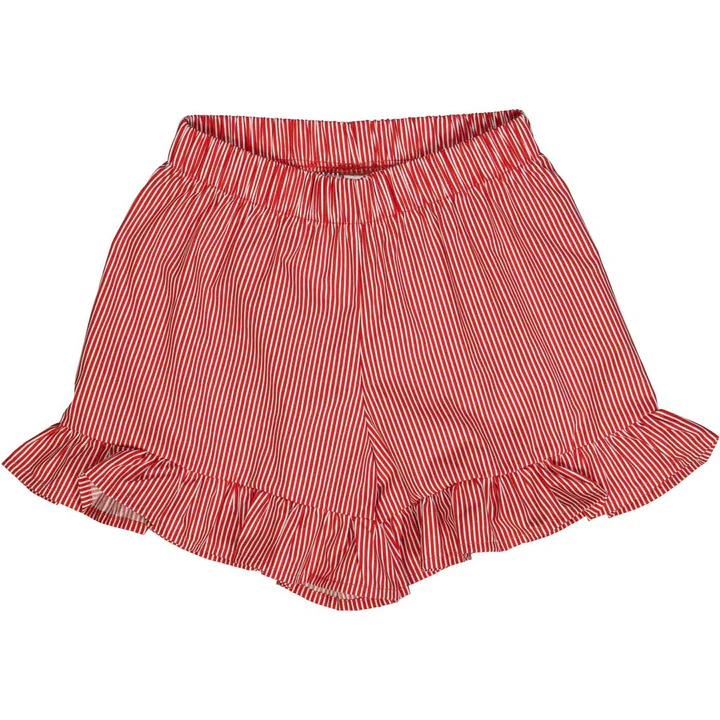 Müsli, Poplin stripe frill shorts, Balsam cream/Apple red Green Cotton - HellyK - Kvaliteetsed lasteriided, villariided, barefoot jalatsid