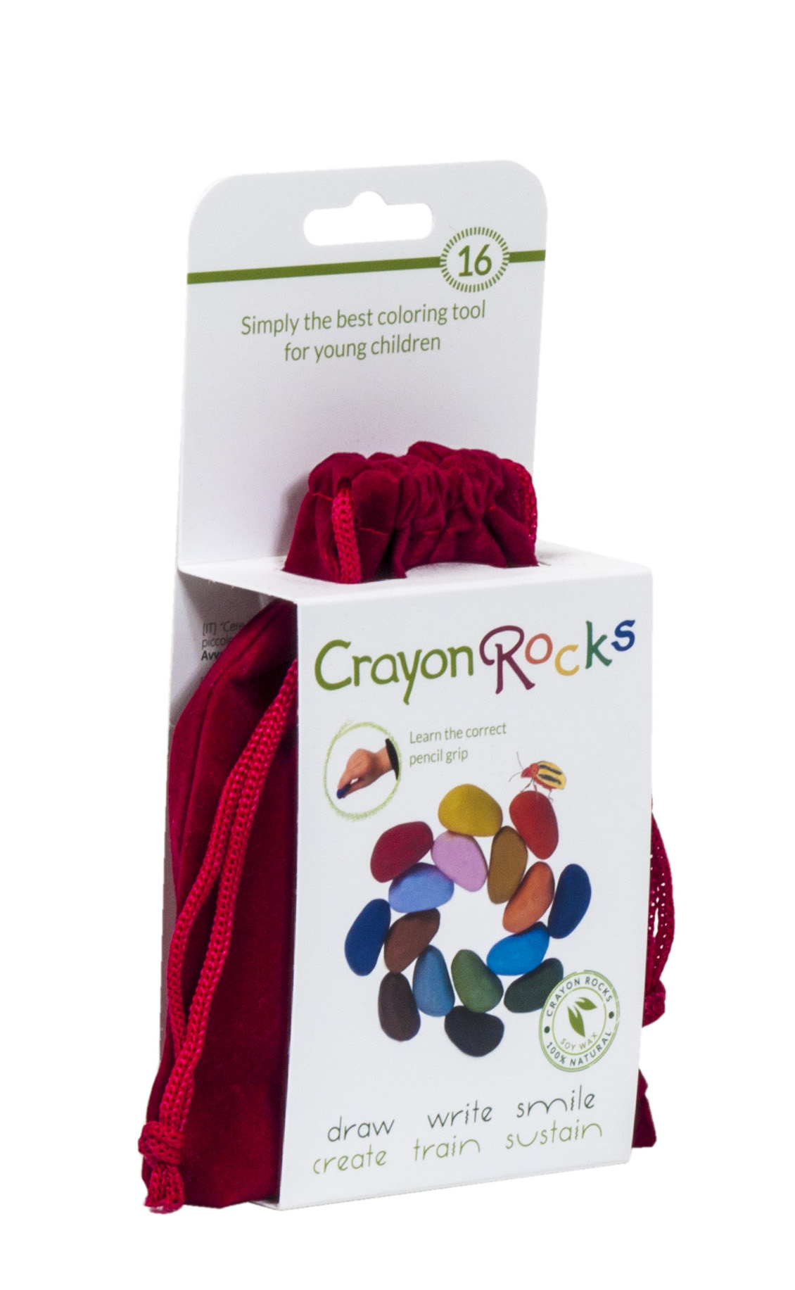 Crayon Rocks sojavahast kriidid 16tk, sametkotikeses Joonistustarbed - HellyK - Kvaliteetsed lasteriided, villariided, barefoot jalatsid