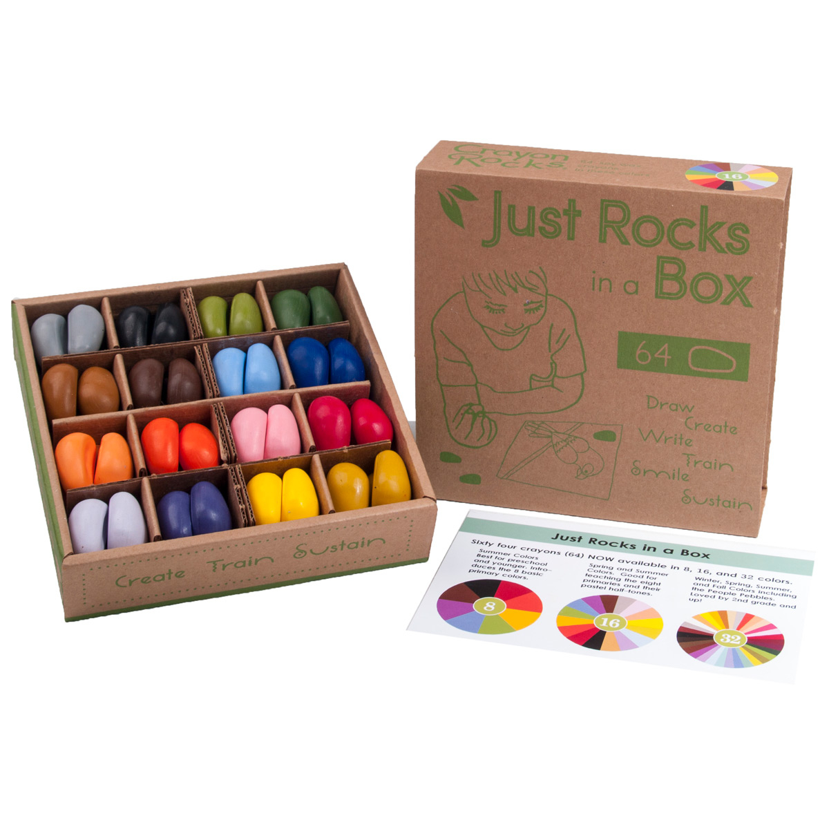 Crayon Rocks sojavahast kriidid 64tk karbis, 16 eri tooni Joonistustarbed - HellyK - Kvaliteetsed lasteriided, villariided, barefoot jalatsid