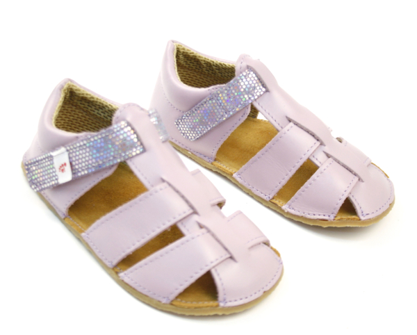 EF barefoot nahast sandaalid, Lavendel Laste barefoot jalatsid - HellyK - Kvaliteetsed lasteriided, villariided, barefoot jalatsid
