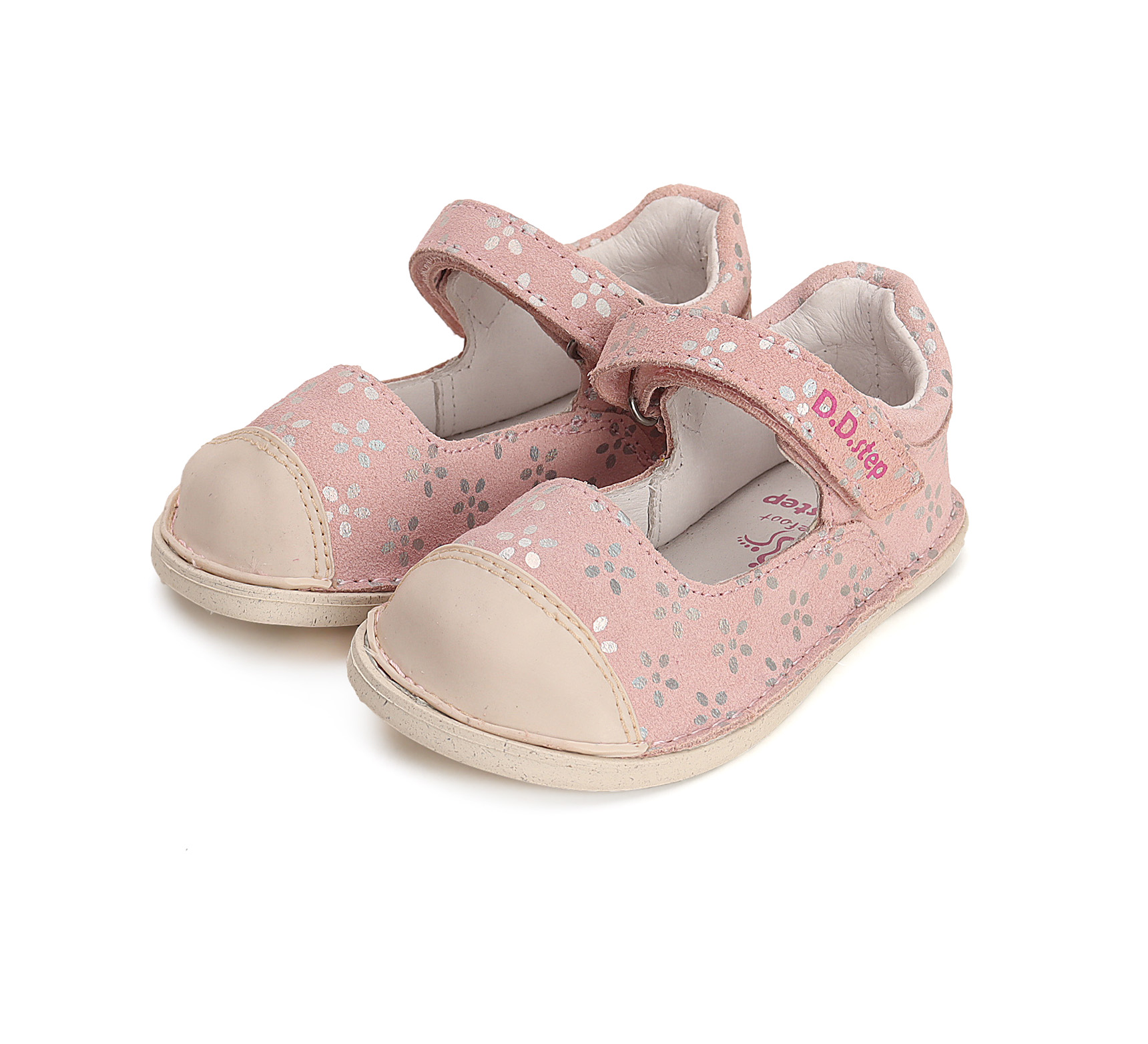 D.D.Step lahtisemad nahast barefoot kingad, Pink+lilled- 085 D.D.Step - HellyK - Kvaliteetsed lasteriided, villariided, barefoot jalatsid