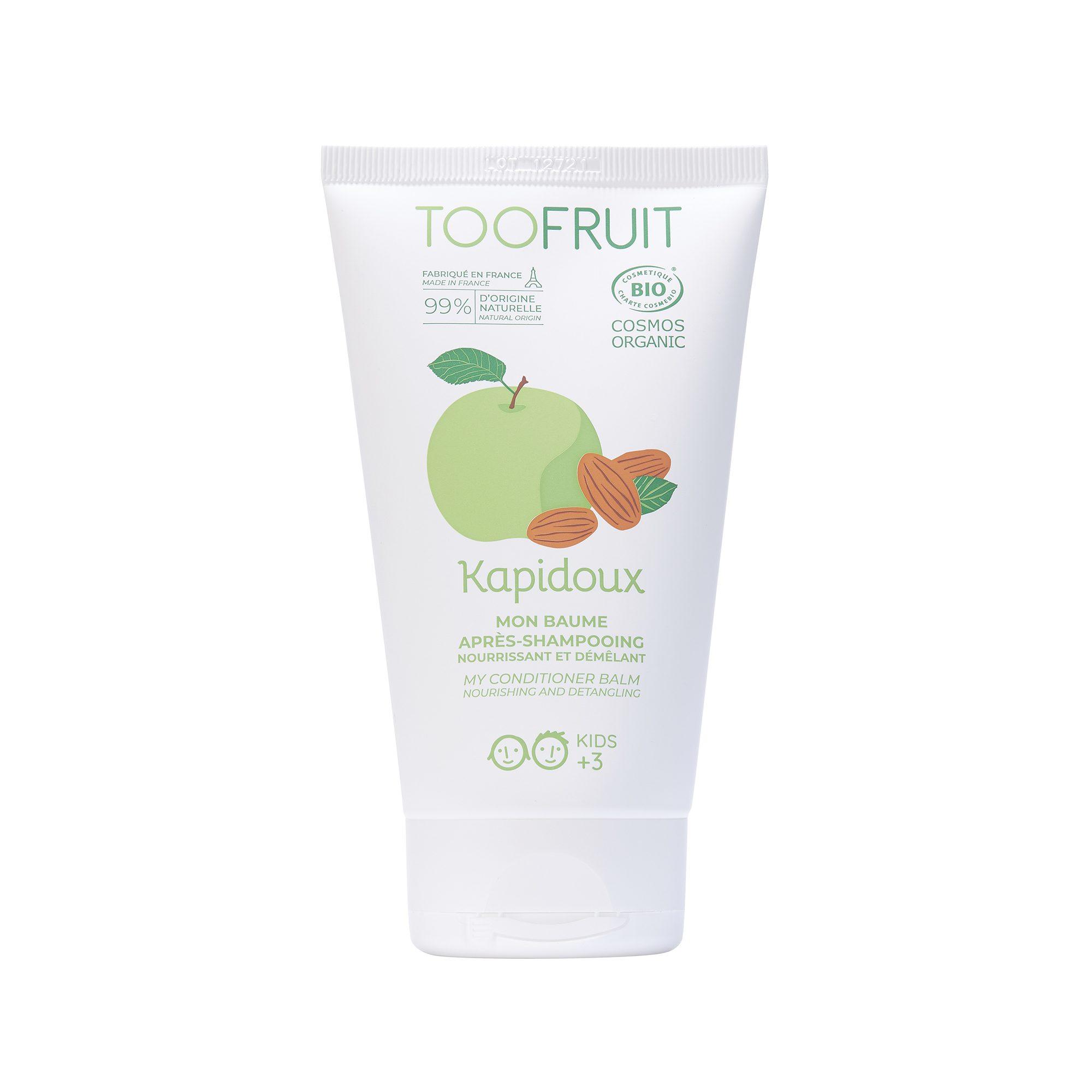 TOOFRUIT orgaaniline niisutav ja pusasid harutav juuksepalsam lastele õuna lõhnaga, 150 ml Hooldusvahendid ja kosmeetika - HellyK - Kvaliteetsed lasteriided, villariided, barefoot jalatsid