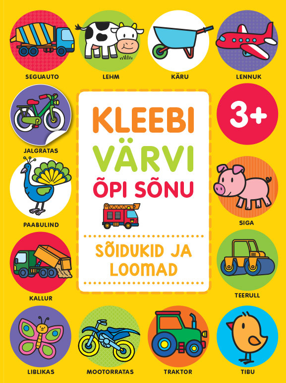 Kleebi, värvi, õpi sõnu. Sõidukid ja loomad Mänguasjad - HellyK - Kvaliteetsed lasteriided, villariided, barefoot jalatsid