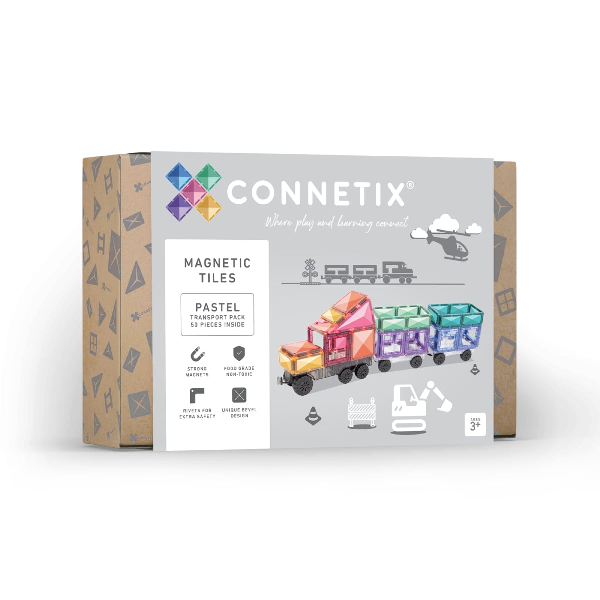 Connetix Pastel Transport Pack 50 pc CONNETIX magnetklotsid - HellyK - Kvaliteetsed lasteriided, villariided, barefoot jalatsid
