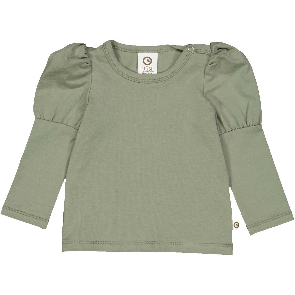 Müsli Cozy Me puff l/s T baby, Poetry green Green Cotton - HellyK - Kvaliteetsed lasteriided, villariided, barefoot jalatsid