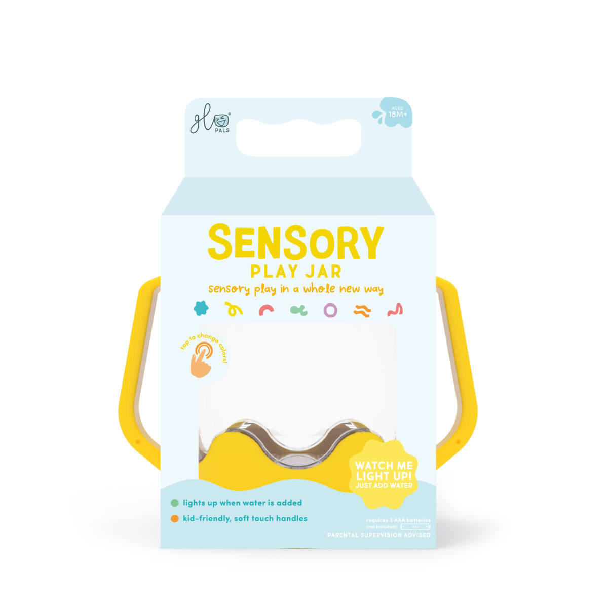 Glo Pals Sensory Jar, värviline valguspurk – Yellow Glo Pals helendavad valguskuubikud - HellyK - Kvaliteetsed lasteriided, villariided, barefoot jalatsid