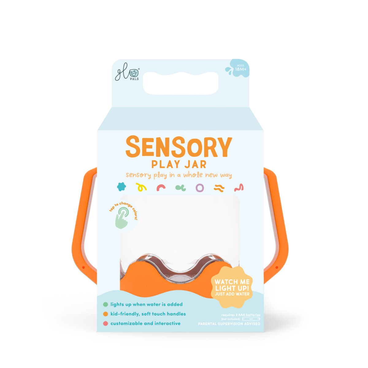 Glo Pals Sensory Jar, värviline valguspurk – Orange Glo Pals helendavad valguskuubikud - HellyK - Kvaliteetsed lasteriided, villariided, barefoot jalatsid