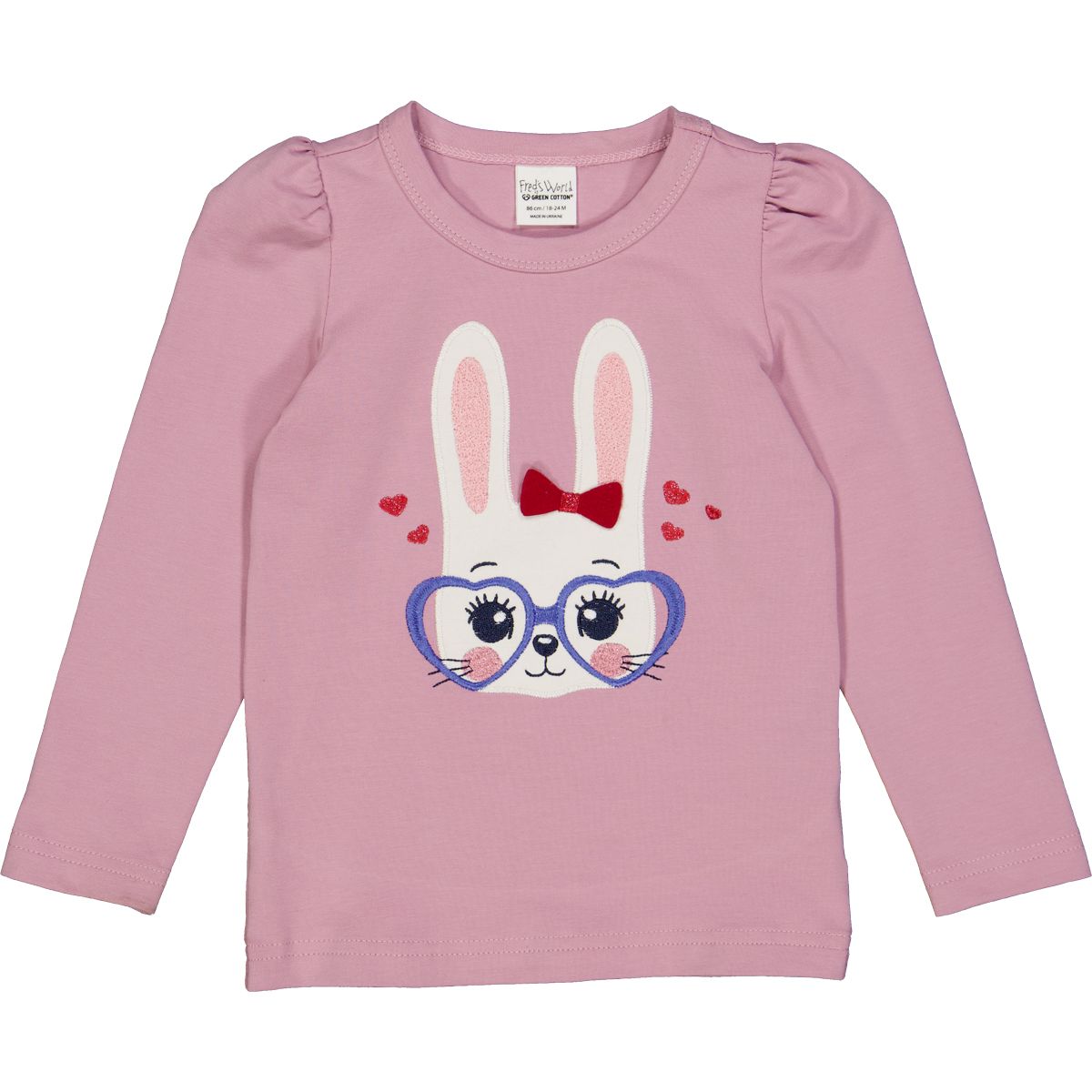 Müsli Hello Bunny l/s T, Pink haze Green Cotton - HellyK - Kvaliteetsed lasteriided, villariided, barefoot jalatsid