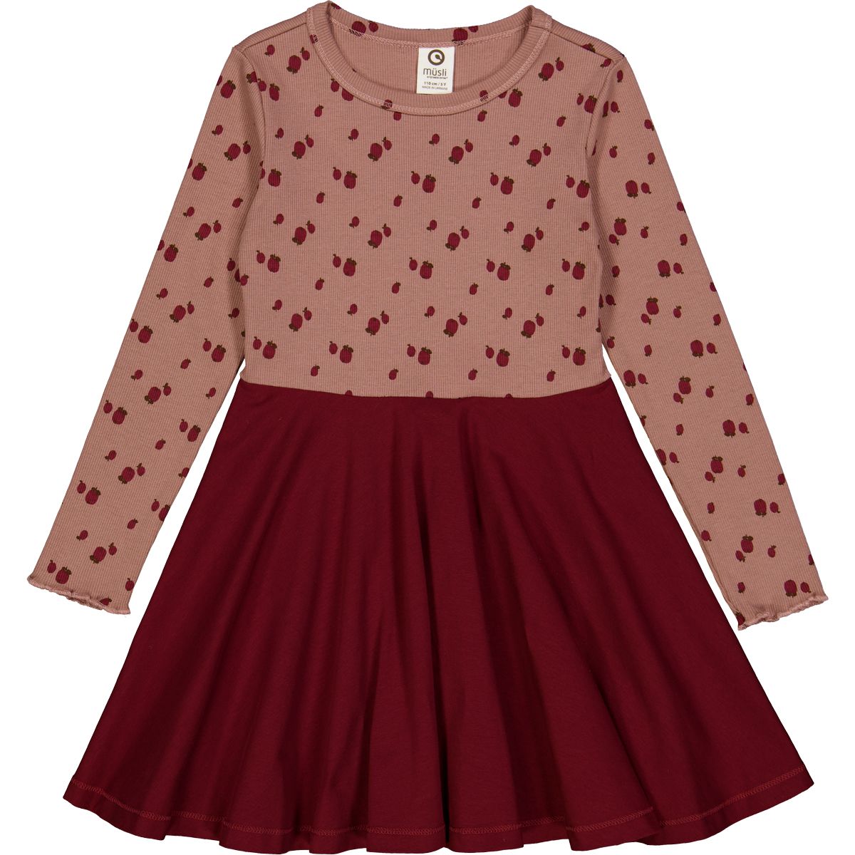 Müsli Apple swing l/s dress- Daydream/ Cabernet/ Bark Green Cotton - HellyK - Kvaliteetsed lasteriided, villariided, barefoot jalatsid