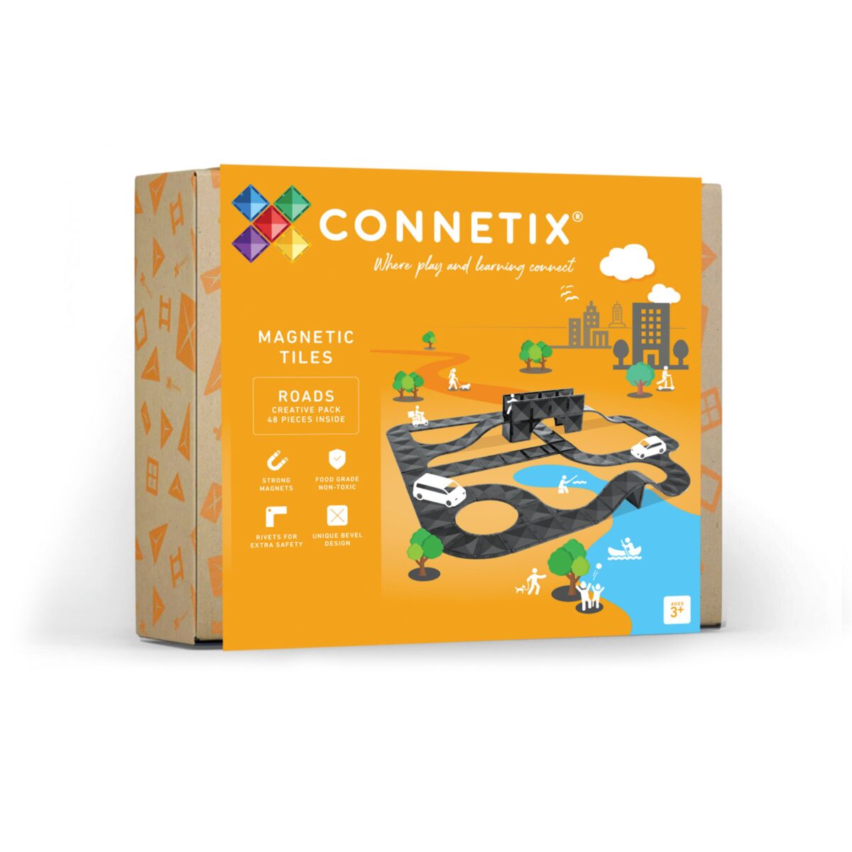 Connetix Creative Roads Pack 48 pc – tarne 7-10 päeva CONNETIX magnetklotsid - HellyK - Kvaliteetsed lasteriided, villariided, barefoot jalatsid