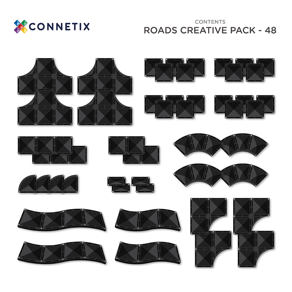 Connetix Creative Roads Pack 48 pc – tarne 7-10 päeva CONNETIX magnetklotsid - HellyK - Kvaliteetsed lasteriided, villariided, barefoot jalatsid