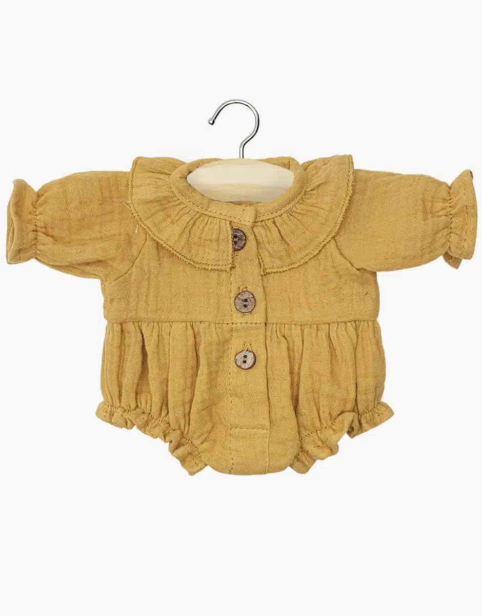 Minikane®Leonore musliinist romper, camel Mänguasjad - HellyK - Kvaliteetsed lasteriided, villariided, barefoot jalatsid