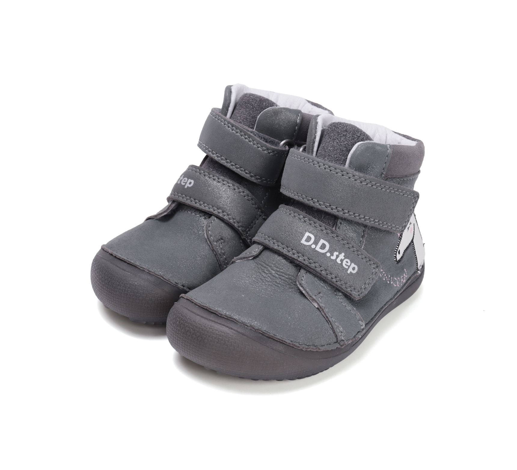 D.D.Step helendava tallaga nahast kevad-/sügissaapad, dark grey/unicorn 063 D.D.Step - HellyK - Kvaliteetsed lasteriided, villariided, barefoot jalatsid