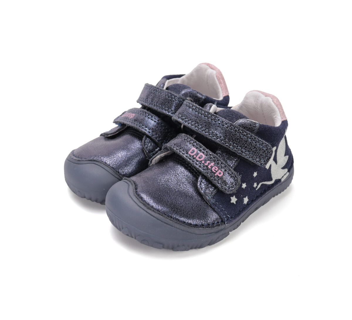 D.D.Step helendava talla ja embleemiga nahast tossud, royal blue/haldjas 073 D.D.Step nahast tossud - HellyK - Kvaliteetsed lasteriided, villariided, barefoot jalatsid